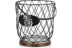 Egg Basket for Gathering Fresh Eggs, Round Egg Collecting Basket with Handle, Egg Holder Countertop Decor & K-Cup Organizer (