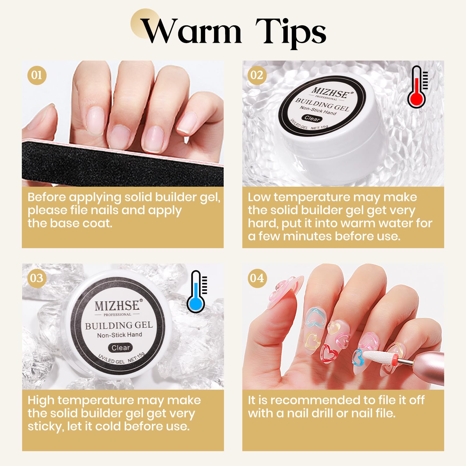 MIZHSE Solid Builder Gel for Nails, Clear Non-Sticky Sculpting Gel, 3D Nail Art Carving Building Modeling Hard Nail Extension Soak Off UV/LED Nail Art Salon Home DIY 15g - Image 8