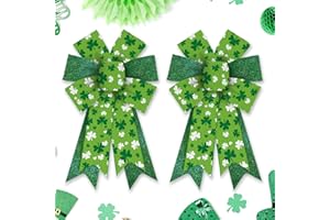 Estivaux 2 PCS St. Patrick's Day Bows for Wreath, Irish Shamrock Wreath Bows Glitter Green Burlap Bows Clovers Leaves Craft Bows for Front Door Saint Patrick's Day Decorations Carnival Party Favor