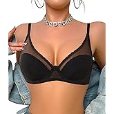Avidlove Sexy Bras for Women Lace Mesh Bra Deep V Minimizer Bras Comfy Underwire Bralette No Padded Lingerie