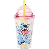 Silver Buffalo Disney Lilo and Stitch Ice Cream Shape Cold Cup with Lid and Straw, 16 Ounces
