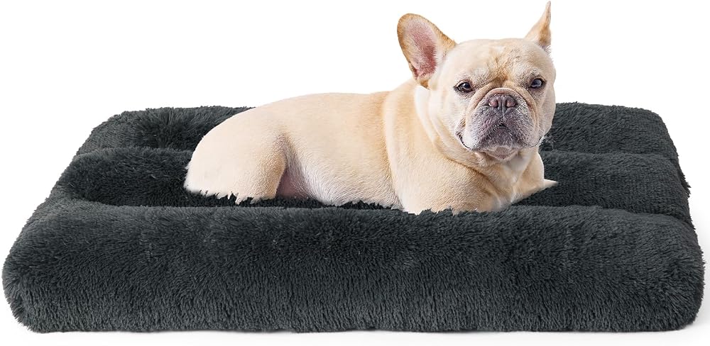 EHEYCIGA Fluffy Dog Crate Bed Medium 75x50x7.5cm Dark Grey