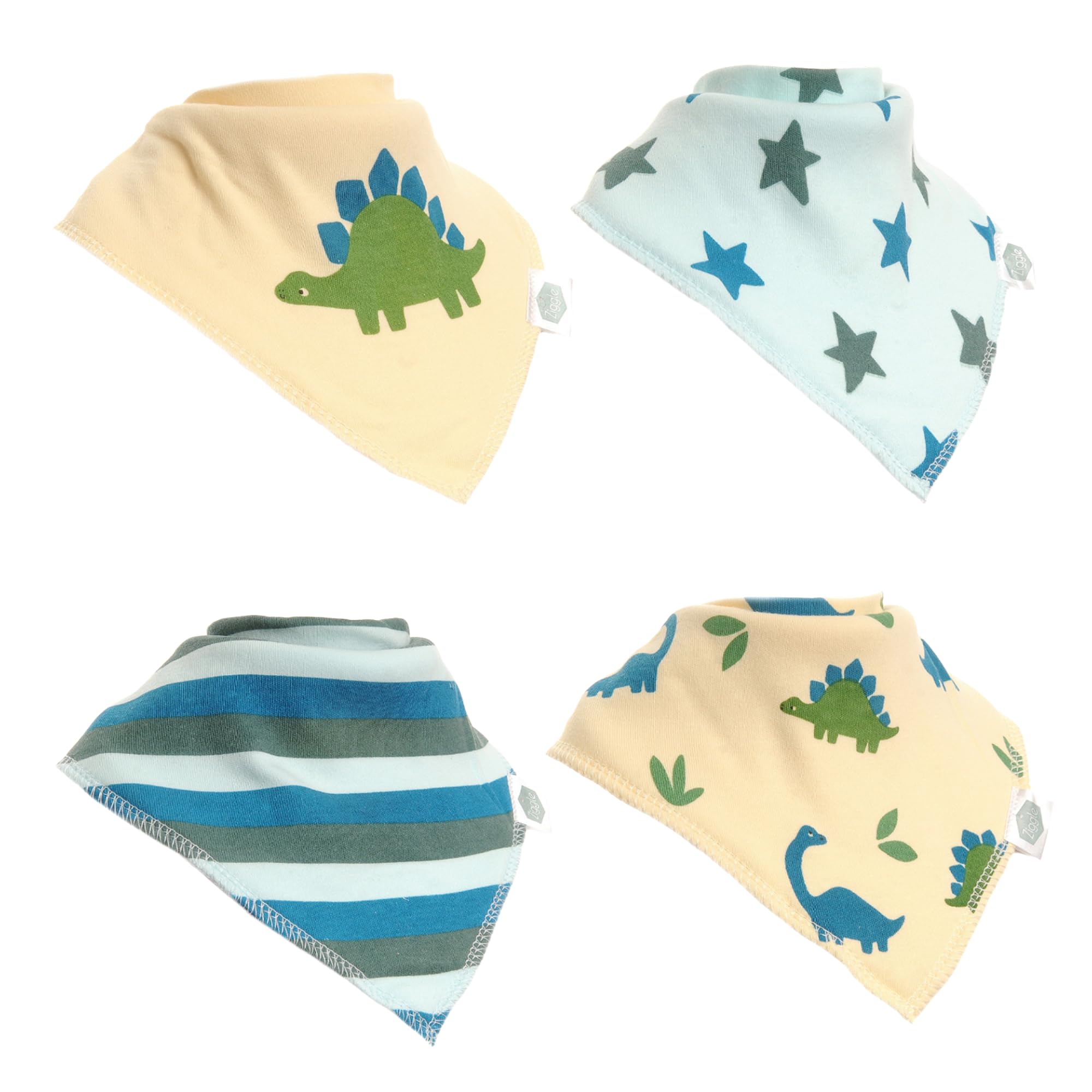 Ziggle - Bandana Dribble Bibs - Cotton Front Baby Bibs Newborn to 24 Months - Newborn Baby Gifts - Bibs for Comfortable Kids - Dino & Stars