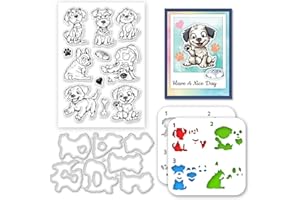 ACRNIGHEET Animal Stamps and Dies for Card Making Layered Comic Dog Silicone Clear Stamps Metal Animal Cutting Dies PET Stencils for Painting Animal Template for DIY Embossing Scrapbooking Craft Decor