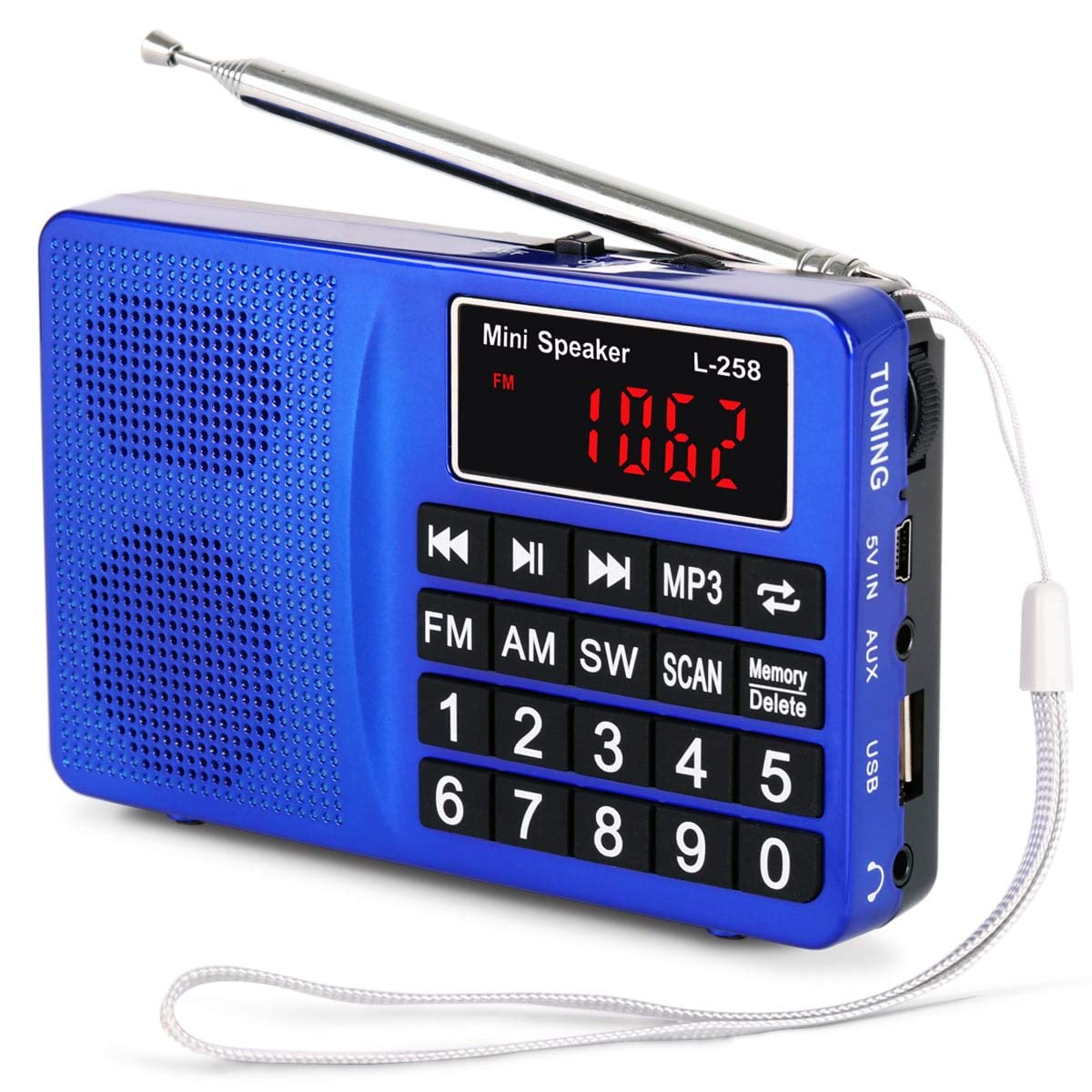 PRUNUS L-258 Small Radio Portable and Mains, AM(MW)/SW/FM Radio Rechargeable with Bass Speaker, Large Button and Display. Stores Stations Automatically.(NO Manual Memory Stations Function)