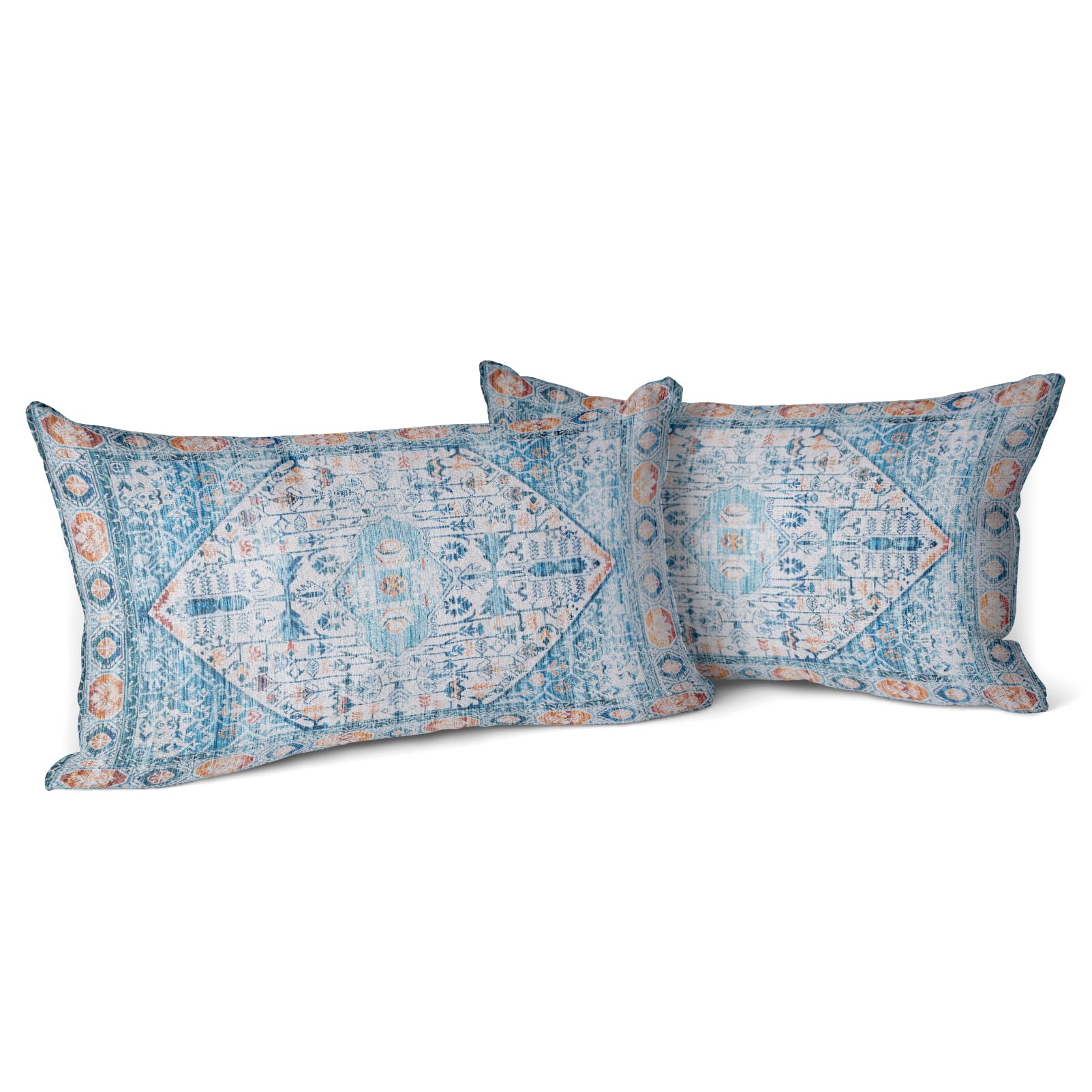 Snylcce Boho Throw Pillow Covers Set of 2 Aquablue Antique & Vintage Design, Double-Sided Pattern 30x50 cm Soft Cushion Covers for Garden Couch, Sofa, Bed - Decorative 12x20 Inch Pillowcases