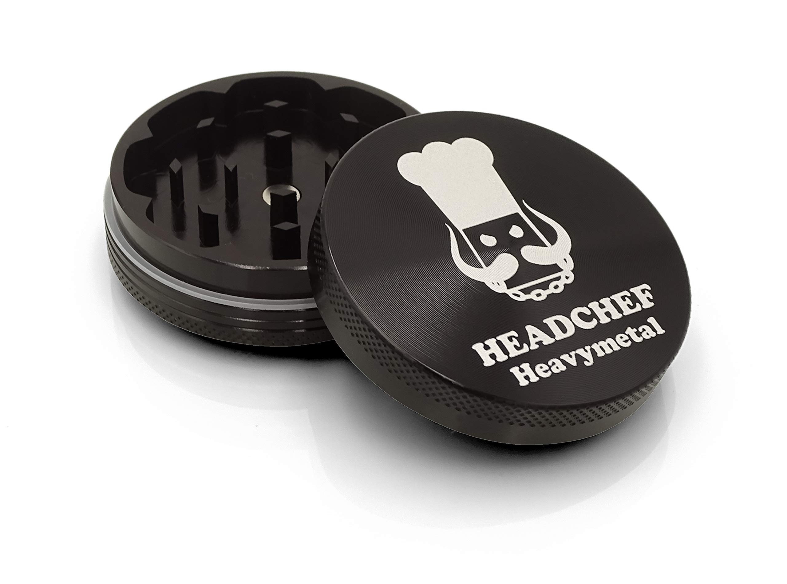 Headchef Heavymetal 2 Piece Grinder Metal Herb Grinder with Magnetic Lid Black 55mm
