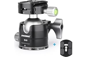 Low Profile Tripod Ball Head-INNOREL 360°Panoramic CNC Metal Camera Tripod Ballhead with 1/4" Arca Swiss Universal Quick Release Plate for Tripods,Monopod,DSLR Cameras,Camcorder,Max Load 20kg (E40)