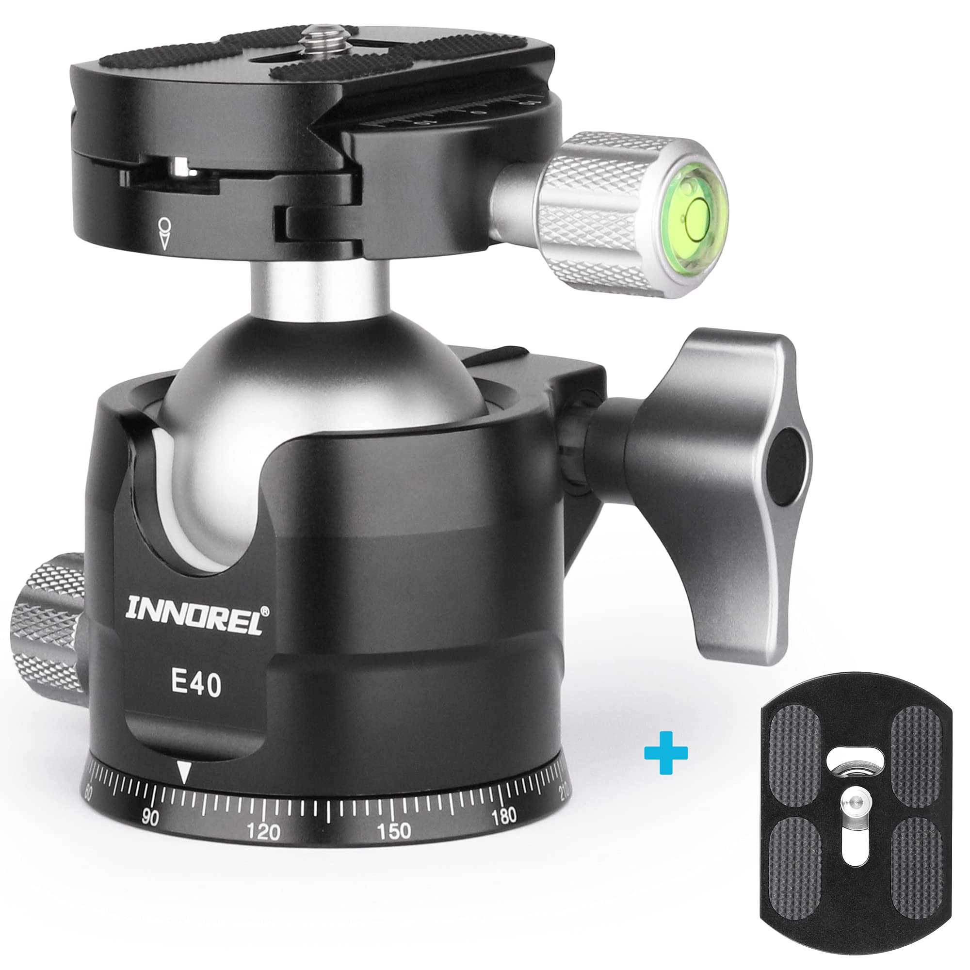 INNOREL E40 Low Profile CNC Tripod Ball Head 360° Panoramic Ballhead with 2 1/4 Arca-Swiss Compatible Quick Release Plates and Bubble Level for DSLR Cameras, Camcorder, Tripods and Monopods