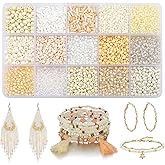 GorgGorho 15 Color 4mm Small Assorted Glass Seed Beads,3mm Bugle Beads Friendship Bracelet Kit,2mm Tiny Tube Bead for Jewelry Making(White)