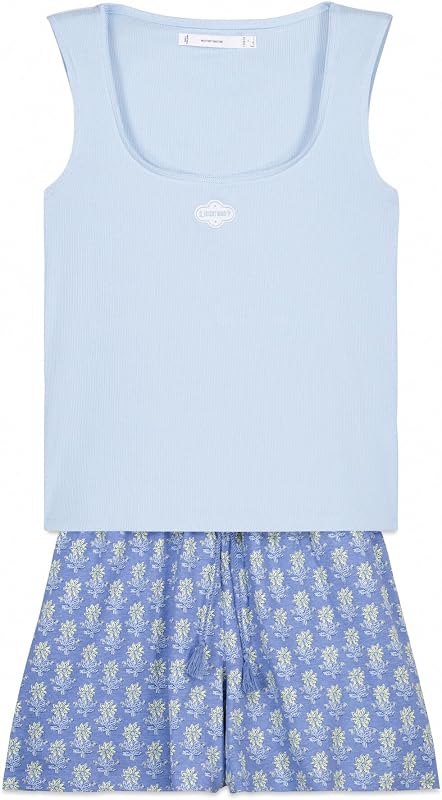 Straps Short Pant Pyjama Daily Folk Blue Iris