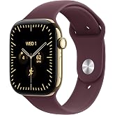 Apple Watch Series 12 GPS + Cellular 46mm Smartwatch | Radiant Gold Titanium Case, Burgundy Sport Band - M/L. Health + Fitness + Sleep Tracking, Heart Rate, Safety