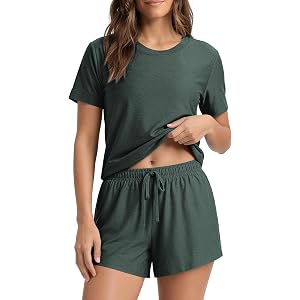 ODODOS Women's 2 Piece Lounge Set - Ultra Soft odSTRATUM Tech Lightweight Short Sleeve T-shirt & Shorts, Home Pajama Wear