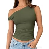 ForeFair Womens Off Shoulder Tops Going Out Crop Tank Top Slim Fitted Shirts Double Lined Summer Outfits Y2K Cute Tops