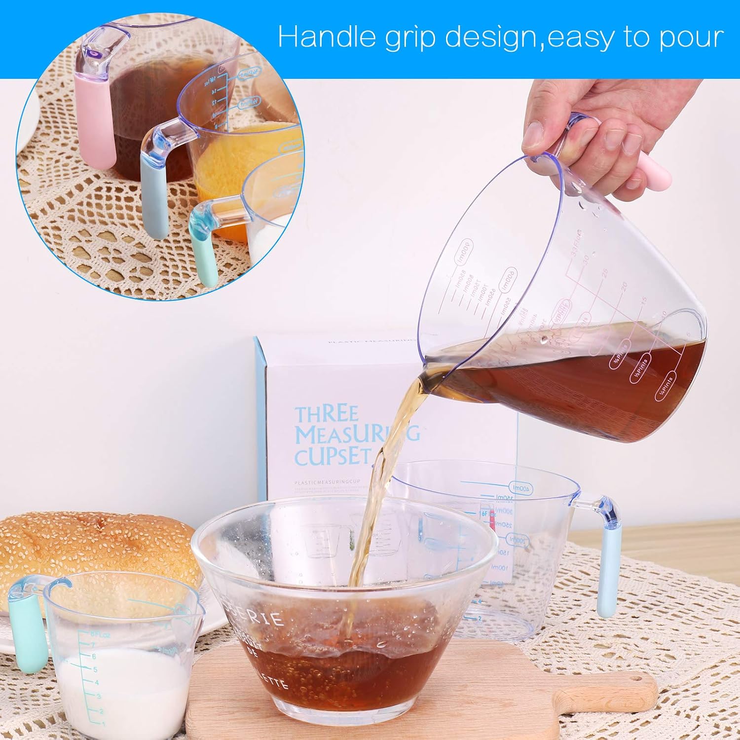 3Pack Plastic Measuring Jugs 1 Litre, Measuring Cups Plastic Jug for Baking Jam Maker, Rice Measuring, Pouring jug - Image 5