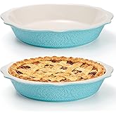 SOUJOY 2 Pack Ceramic Pie Pan for Baking, Deep Baking Dish, 9 Inch Non-Stick Fluted Pie Plate with Soft Wave Edge, Round Quic