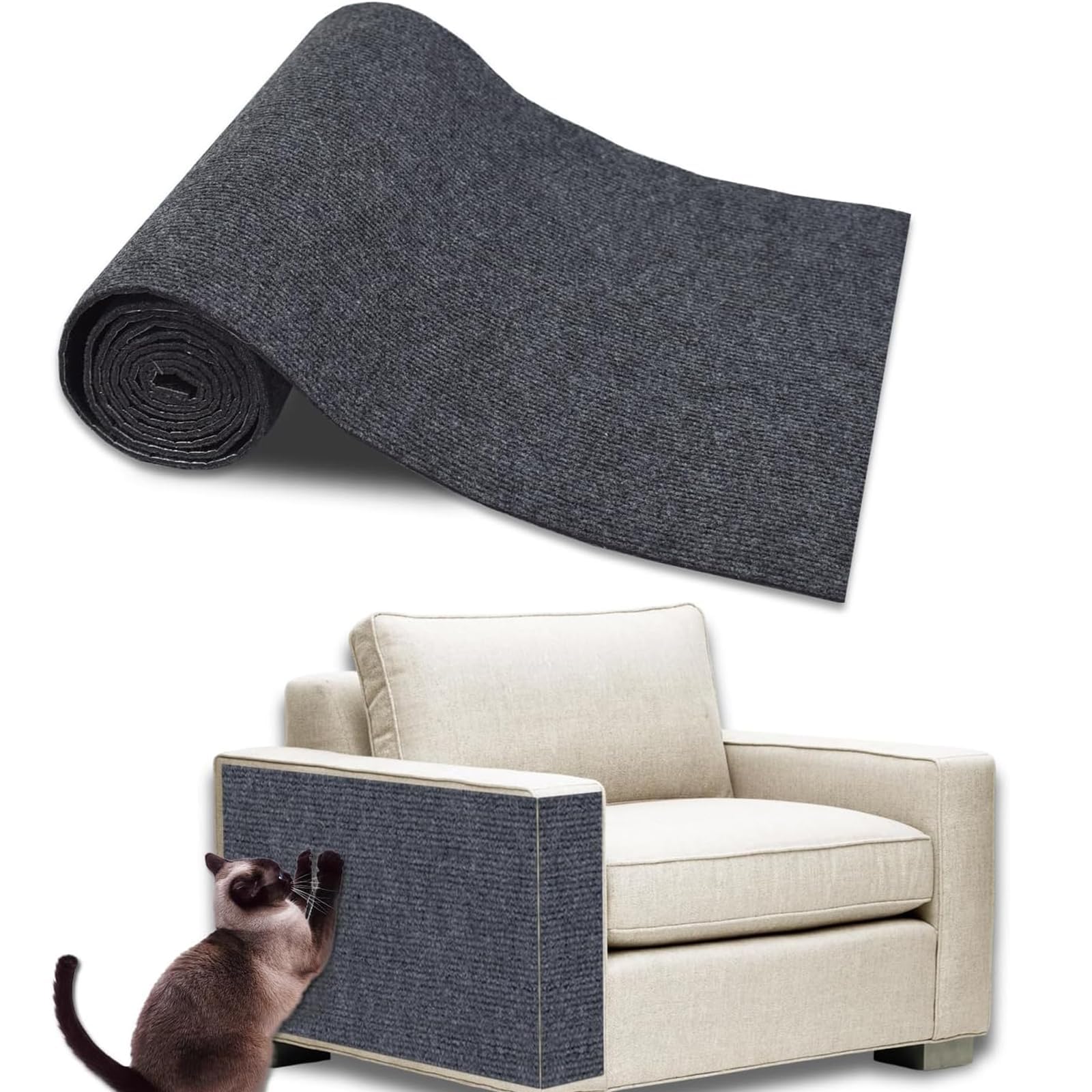 Cat Scratching Mat - 11.8 X 39.4 inch DIY Anti-Scratch Furniture Guard for Sofas, Walls & Carpets (Grey)
