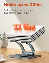 tounee Adjustable Laptop Stand 360° Rotating Base Aluminum 10-16 inch Gray view 4