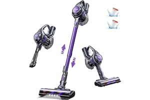 Voweek Cordless Vacuum Cleaner, Powerful Suction Vacuum with LED Display, 6 in 1 Lightweight Stick Vacuum with 36 Min Runtime Detachable Battery-Purple