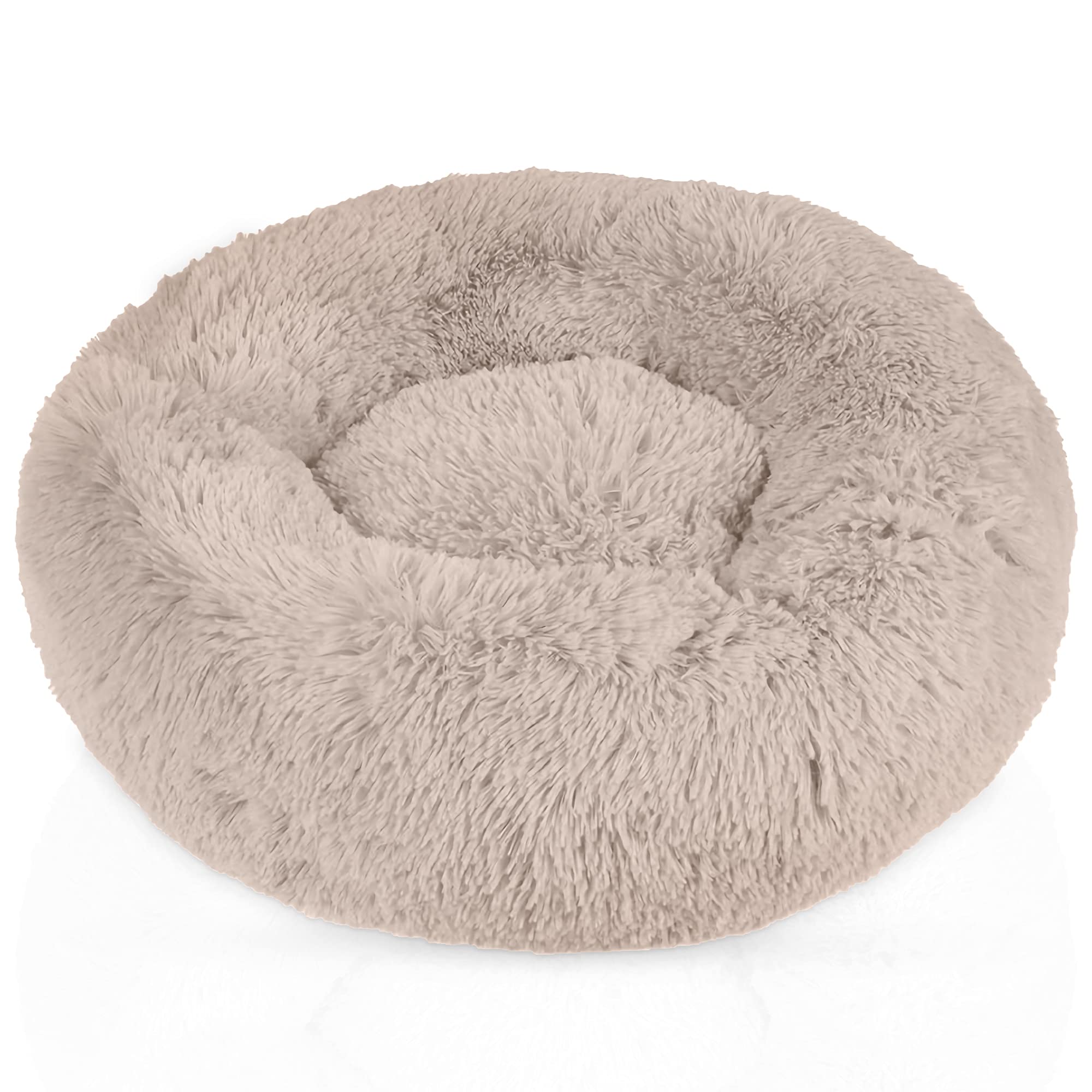 INTIRILIFE fluffy plush pet bed in Beige diameter 60 cm - Soft round non-slip dog bed cat bed pillow comfortable dog sofa cat sofa for dogs and cats