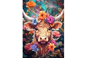 ARPADAMO Adult Diamond Art Painting Kits,Flower and Cow Diamond Painting Kits,5D Diamond Painting Kits,Full Diamond Round Diamond Arts Diamond Art Kits,Craft Home Wall Art Deco-12x16inches