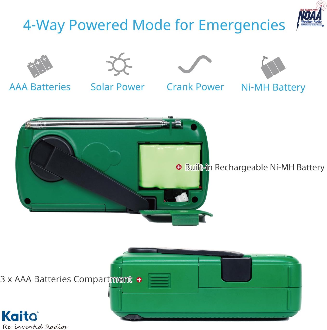 Best NOAA Portable Solar/Hand Crank AM/FM, Shortwave & NOAA Weather Emergency Radio with USB Cell Phone Charger & LED Flashlight (Green): Home Audio & Theater