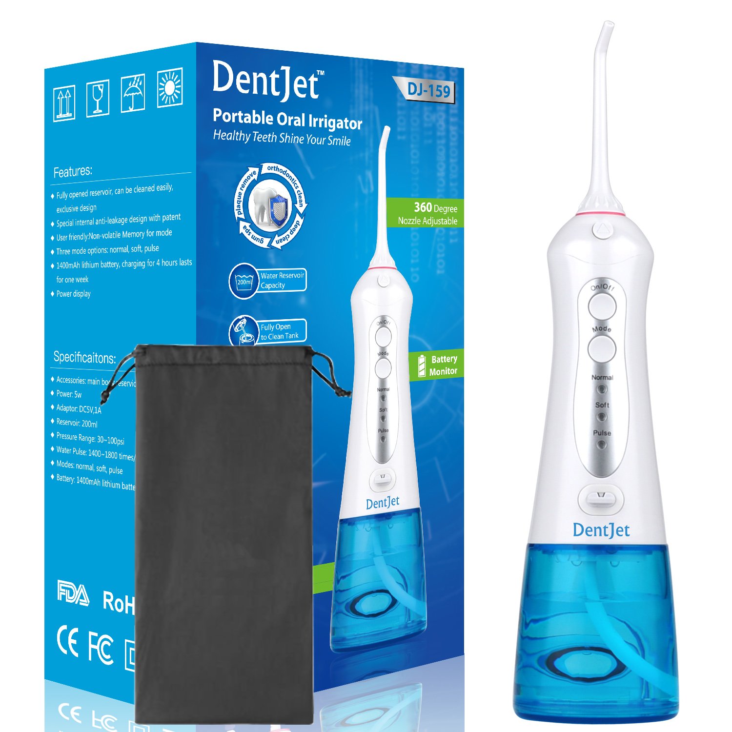 DentJet Irrigador Bucal Recargable Irrigador Dental Portátil Dental Electrónico Para Sus Dientes