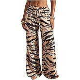 RoseSeek Women's Y2K Zebra Striped Pants Wide Leg Drawstring Waist Trousers with Pockets