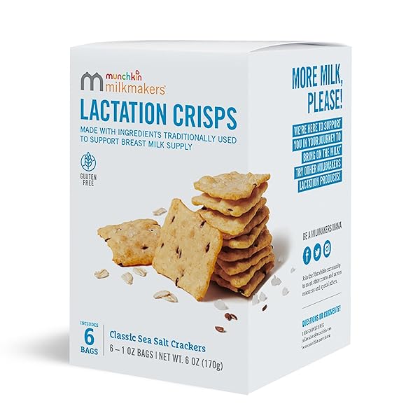 MUNCHKIN MILKMAKERS LACTATION CRISPS FOR NURSING, BREASTFEEDING & PUMPING MOMS – GLUTEN FREE & FENUGREEK FREE CRACKERS WITH MILK BOOSTING INGREDIENTS LIKE OATS & FLAX