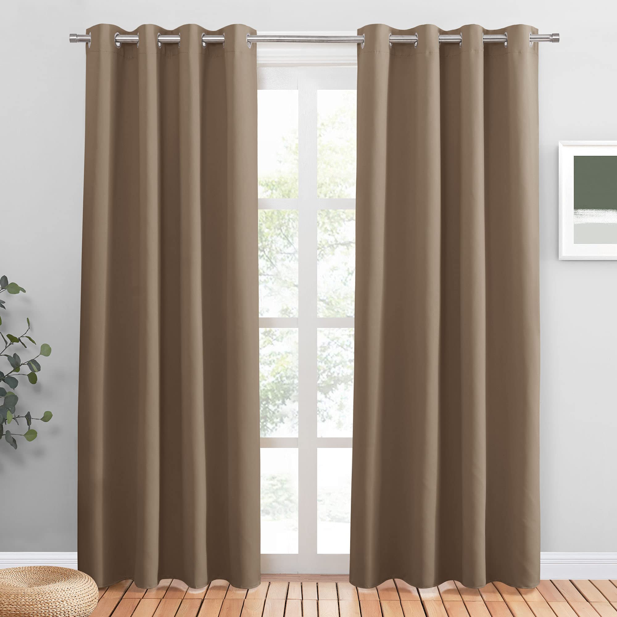 PONY DANCE Eyelet Blackout Curtains - Mocha Large Thermal Privacy Curtains & Drapes for Energy Saving Light Blocking Heavy Duty Door Drapes with Eyelet, 1 Pair, W 46 by D 90 Inch — image 1
