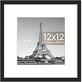 upsimples 12x12 Picture Frame, Display Pictures 8x8 with Mat or 12x12 Without Mat, Wall Hanging Photo Frame, Black, 1 Pack