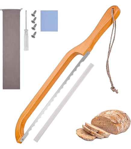thumbnail interactive-video image 1 of CRNXOMP Serrated Bread Bow Knife For Right Or Left-Handed,Stainless Steel Bread Cutting Tool,15.7in Fiddle Bow Handle Design Bread Slicer,Sourdough Slicer Knife For Homemade Bagels Bread Baguettes 1 of 12