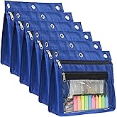 YoeeJob 6 Pack 1 Inch Expandable Zipper Pencil Pouches with Clear Window for 3 Ring Binder, Suitable for School & Office (6, Blue)