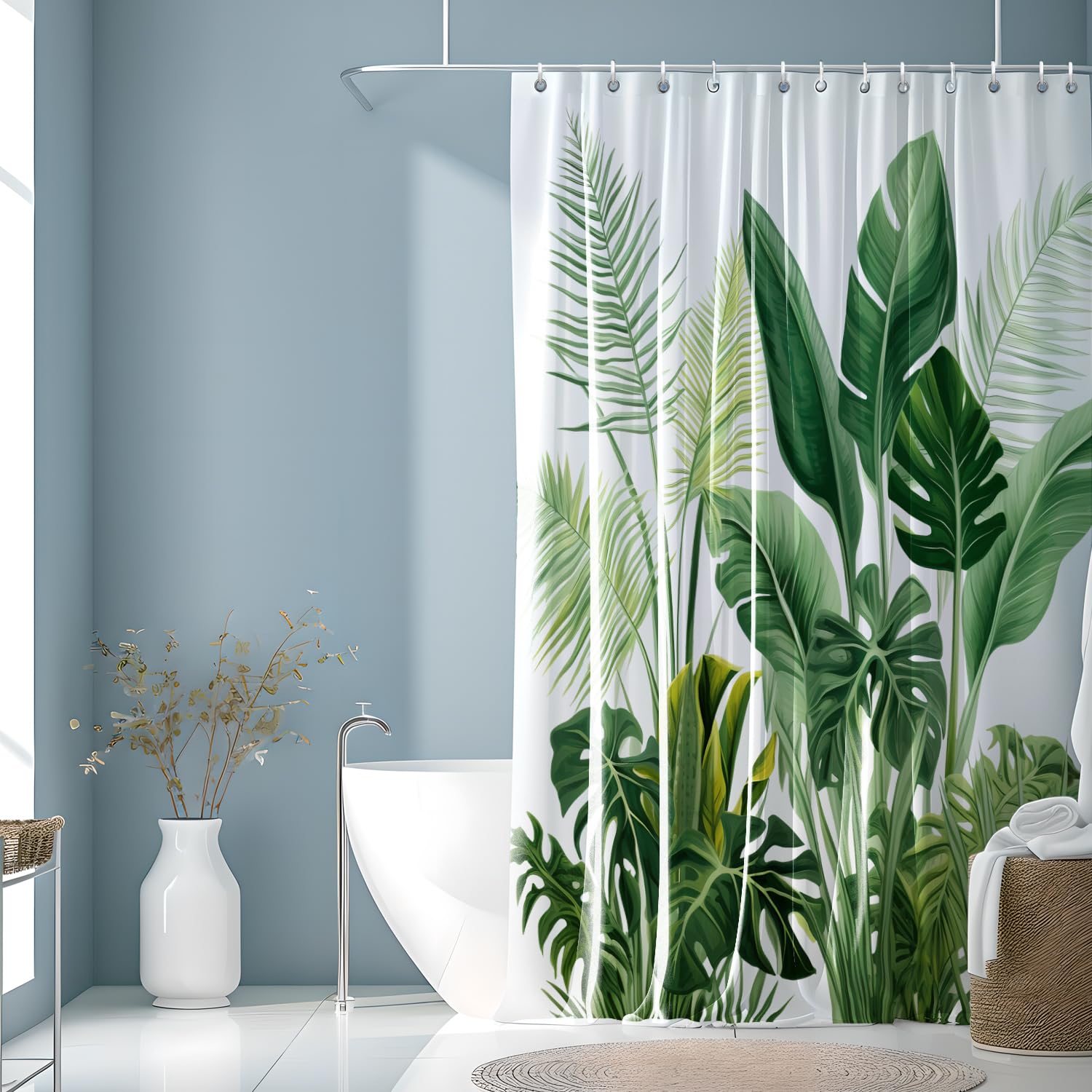 JINGYOU Shower Curtains Mould Mildew Proof Resistant, 3D HD Nature Green Leaves Bathroom Curtains, Weighted Hem with Metal Grommets, Washable Shower Curtain for Bathroom,200x200cm