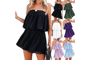 SHOPESSA Flowy Rompers for Women Summer Spaghetti Strap Pleated Short Jumpsuit Slouchy Overalls Women Shorts Vacation Outfits