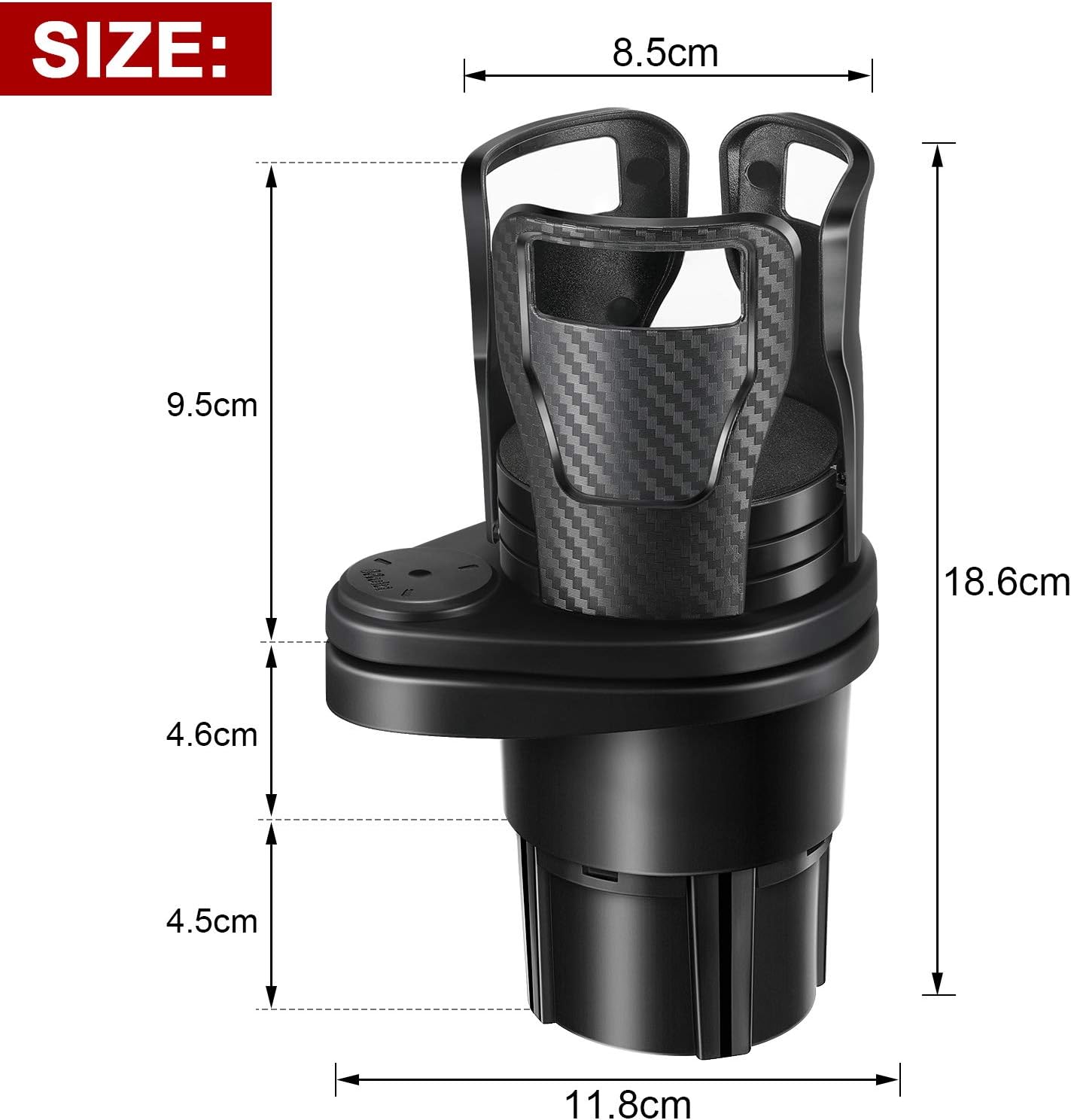 2 in 1 Multifunctional Car Cup Holder and 2 Piece Car Cup Holder Coaster, Vehicle Mounted Water Cup Drink Holder Universal Car Cup Holder Extendable Adapter with 360 Degree Rotatable Base (Black): Automotive