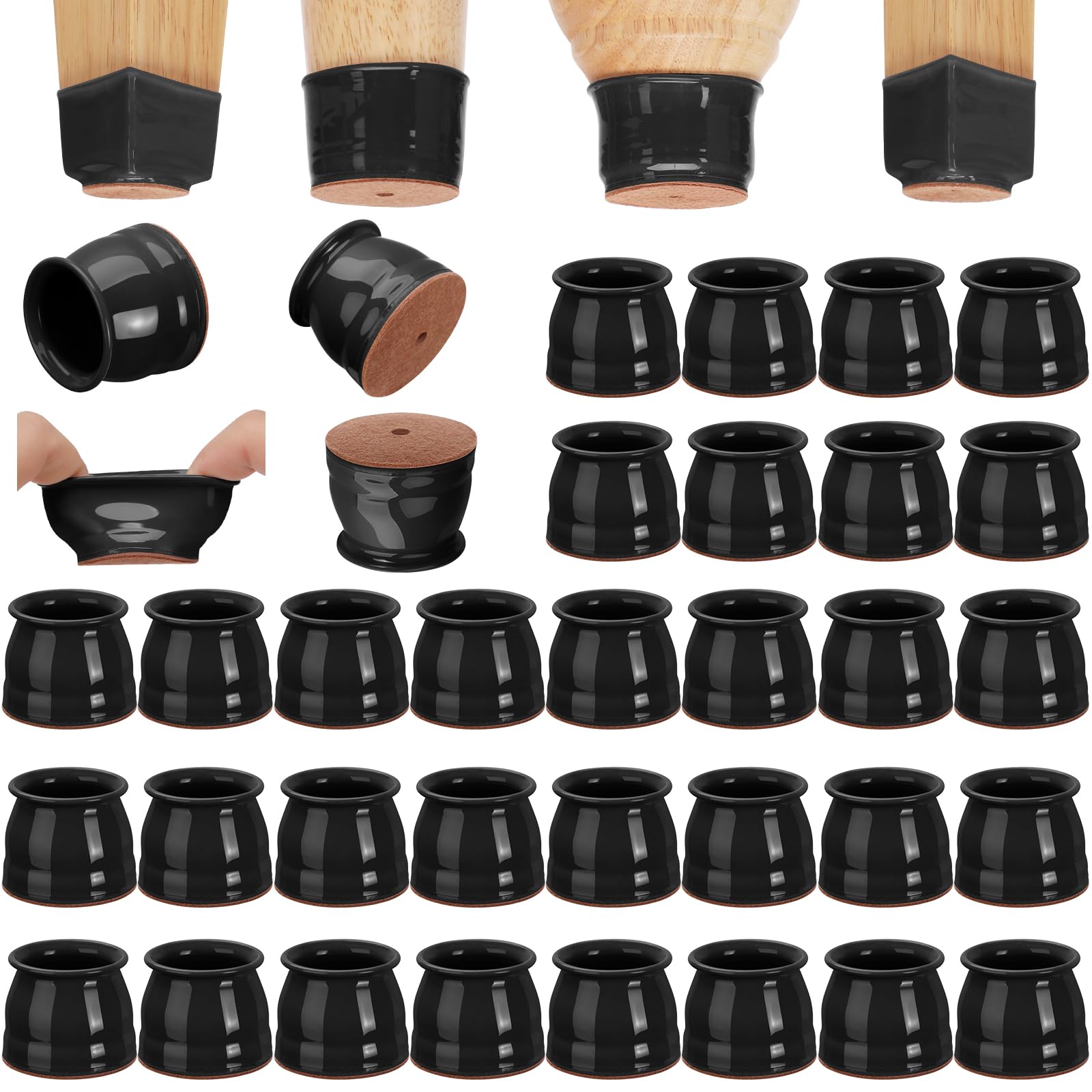 Photo 1 of CHUNZEXI 32 Pack Chair Leg Floor Protectors for Hardwood Floors, Silicone Felt Covers Pads Caps, Protect Wood Furniture Feet Floors Noise Reduce and Scratch (Black Universal L, Fit 1.3"-2")