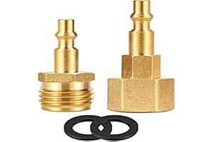 WINAMOO 2Pcs RV &Garden hose Winterize Blow Out Plug with Air Compressor Quick Connect Plug and 3/4" Garden Hose Threading, Brass Blowout Adapter Quick Fitting for Camper/Boat/Trailer Water Lines Winterizing