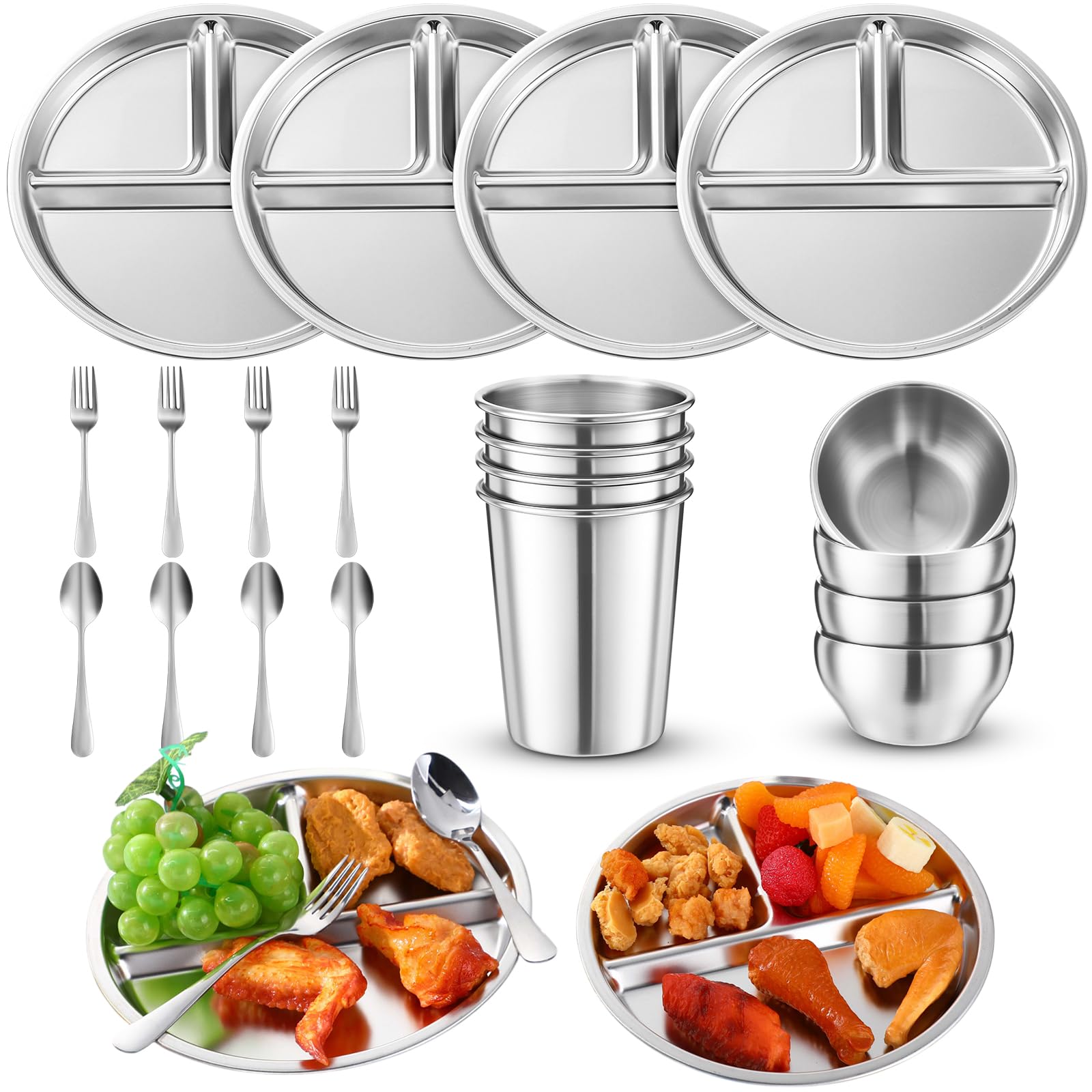 Photo 1 of ***(MISSING PARTS)***Jinei 20 Pcs Stainless Steel Dishes Set 4 Stainless Steel Plates, 4 Bowls, 4 Cups, 4 Spoons, 4 Forks, Dishwasher Safe, Durable Dining Set for Home Travel Camping