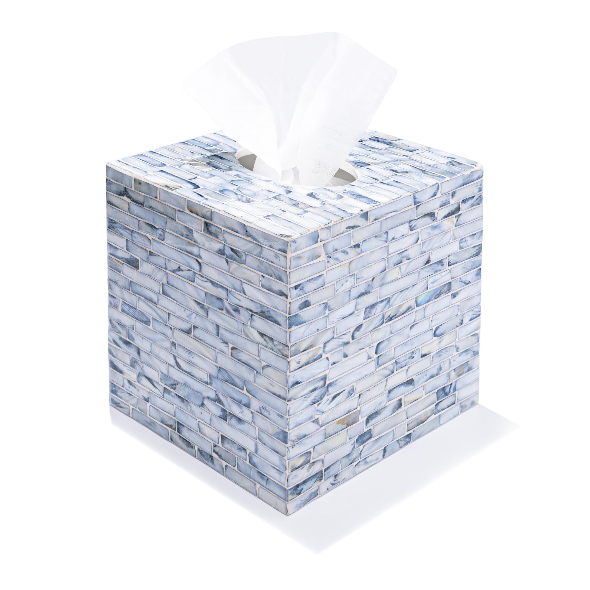 Photo 1 of CLAYNIX Tissue Box Cover - Mosaic Mother of Pearl Inlay Cube - Napkin Holder Square - Toilet Paper Storage - Decorative Organizer for Bathroom Vanity Countertop, Night Stands (Black)