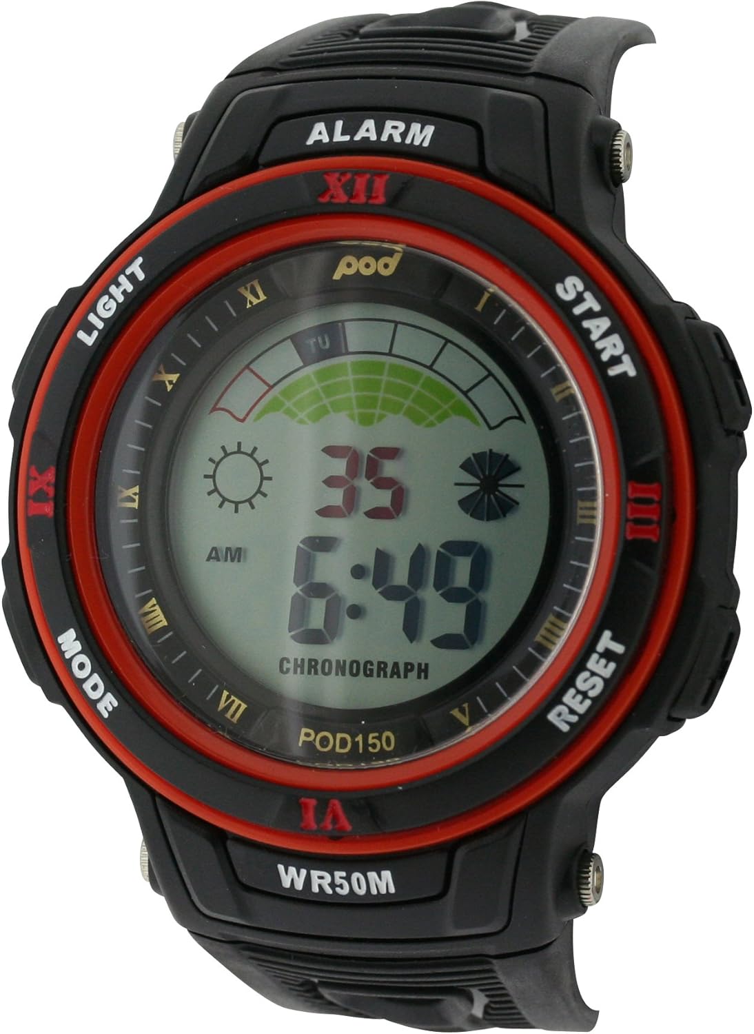 Pod Men's Quartz Watch with LCD Dial Digital Display and Black Strap