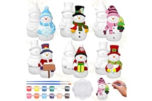 Eersida 6 Sets Winter Christmas Ceramics to Paint Ready to Your Own Ceramic Snowman Statues DIY Unpainted Paintable Winter Figurines Kit Crafts with Brush Palette for Christmas DIY