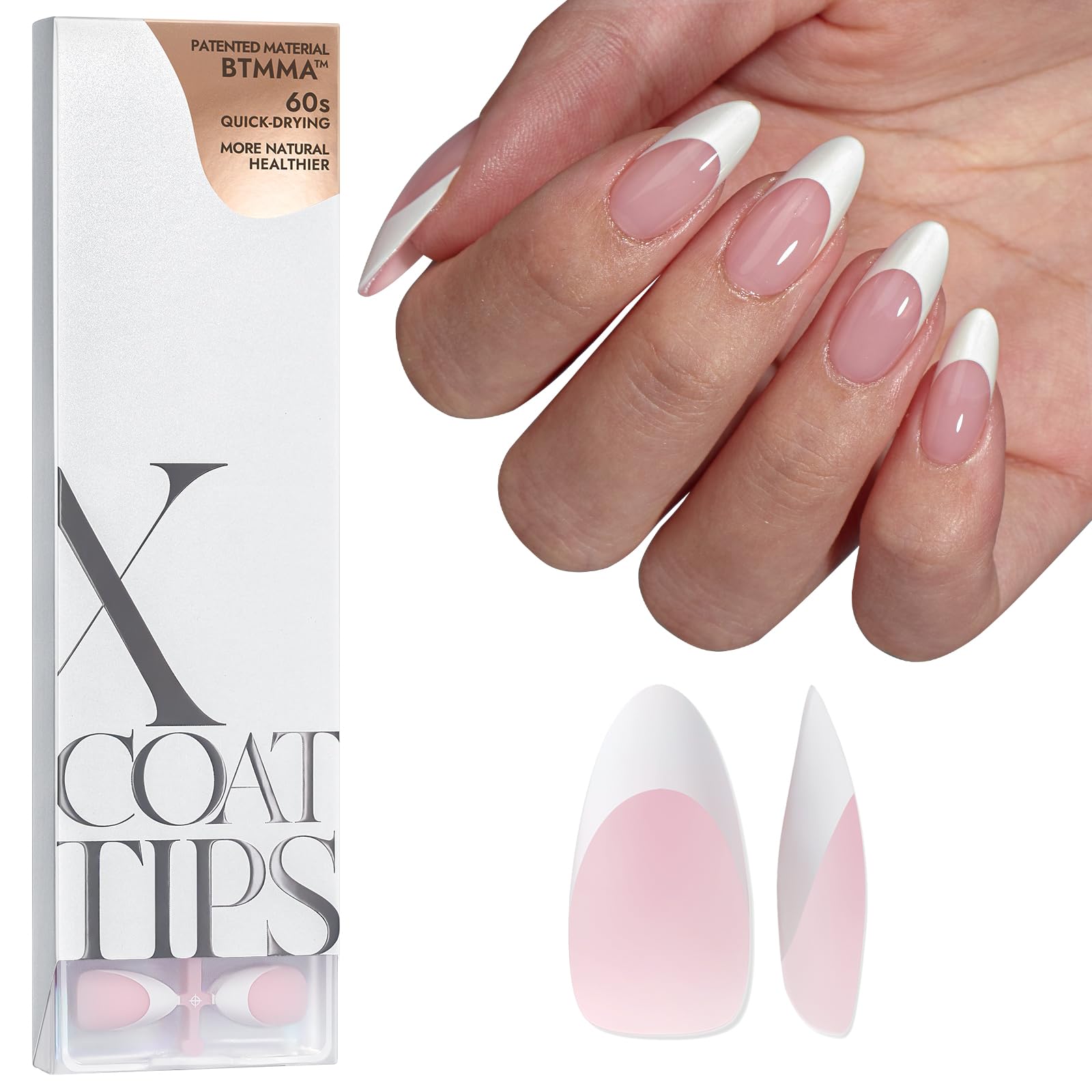 BTArtboxnails French Gel Nail Tips - French Tip Press on Nails Pink Medium Almond XCOATTIPS for Nail Extensions