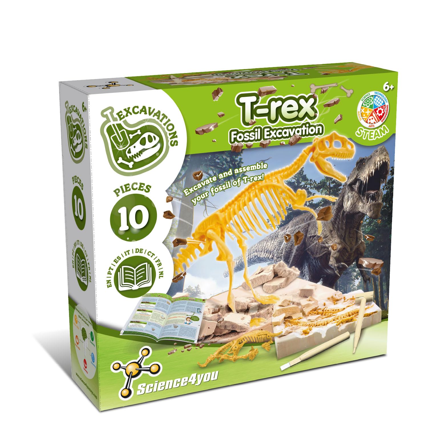 Science4you T Rex Fossil Hunting Kit for Kids Age 5 6 - Excavate and Assemble the 10 pieces T-Rex Fossil - Ideal Dinosaur Excavation Kit Toy for fans of Jurassic, Archeology and Paleontology Sets