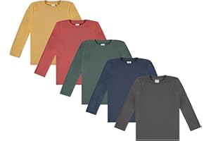 Cudlie 5-Pack Toddler Boys’ Solid Long Sleeve Tees– Five Timeless Cotton Blend Crewnecks in Rich, Modern Colors