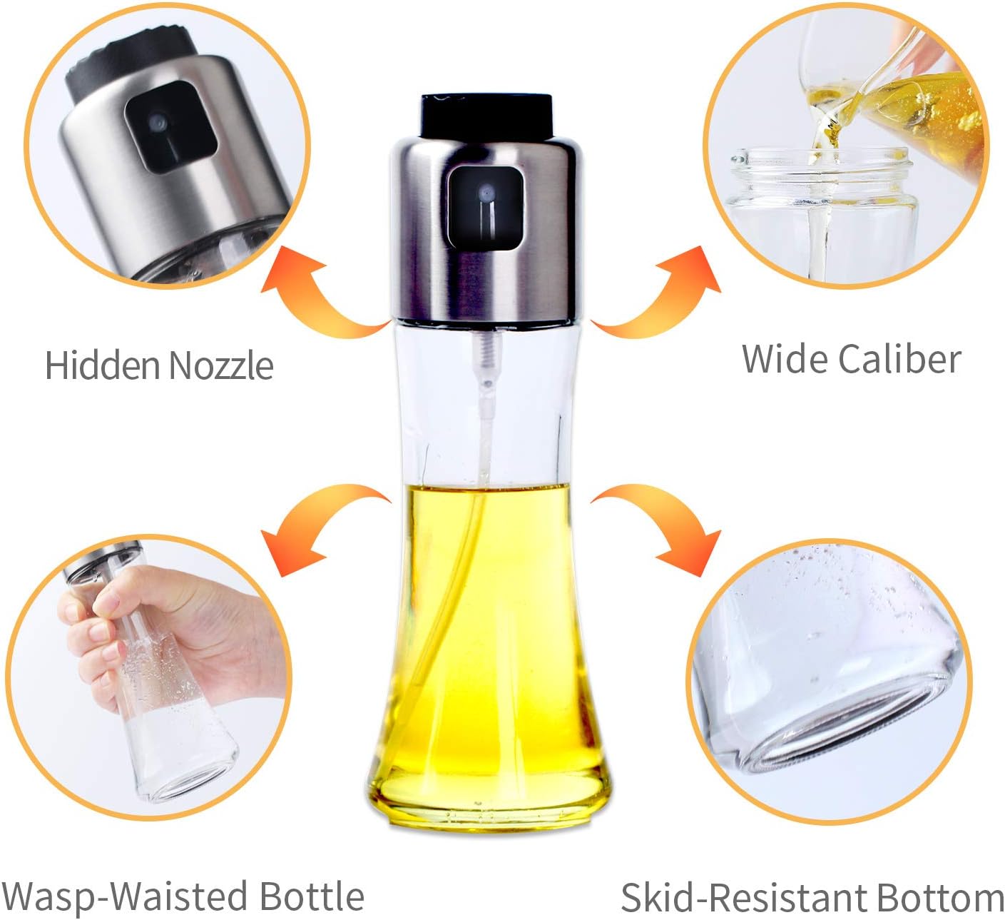 VEHHE Oil Sprayer for Cooking, Olive Oil Spray Bottle Dispenser 180ml/6 fl oz with 3pcs Silicone Brushes for Cooking, Baking, BBQ, Salad, Air Fryer, Roasting: Kitchen & Dining