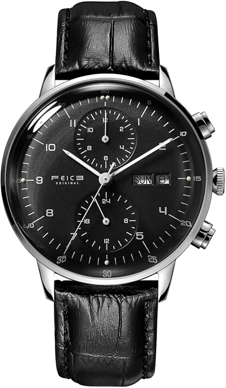 Amazon Feice 自動巻き腕時計 メンズ 機械式防水ウォッチ 牛革 24時間 日付曜日表示 多機能アナログ ビジネスウォッチ 男性用高級な 時計 ラグジュアリー 新年ギフト 42mmステンレスケース Fm121 ブラック メンズ腕時計 腕時計 通販