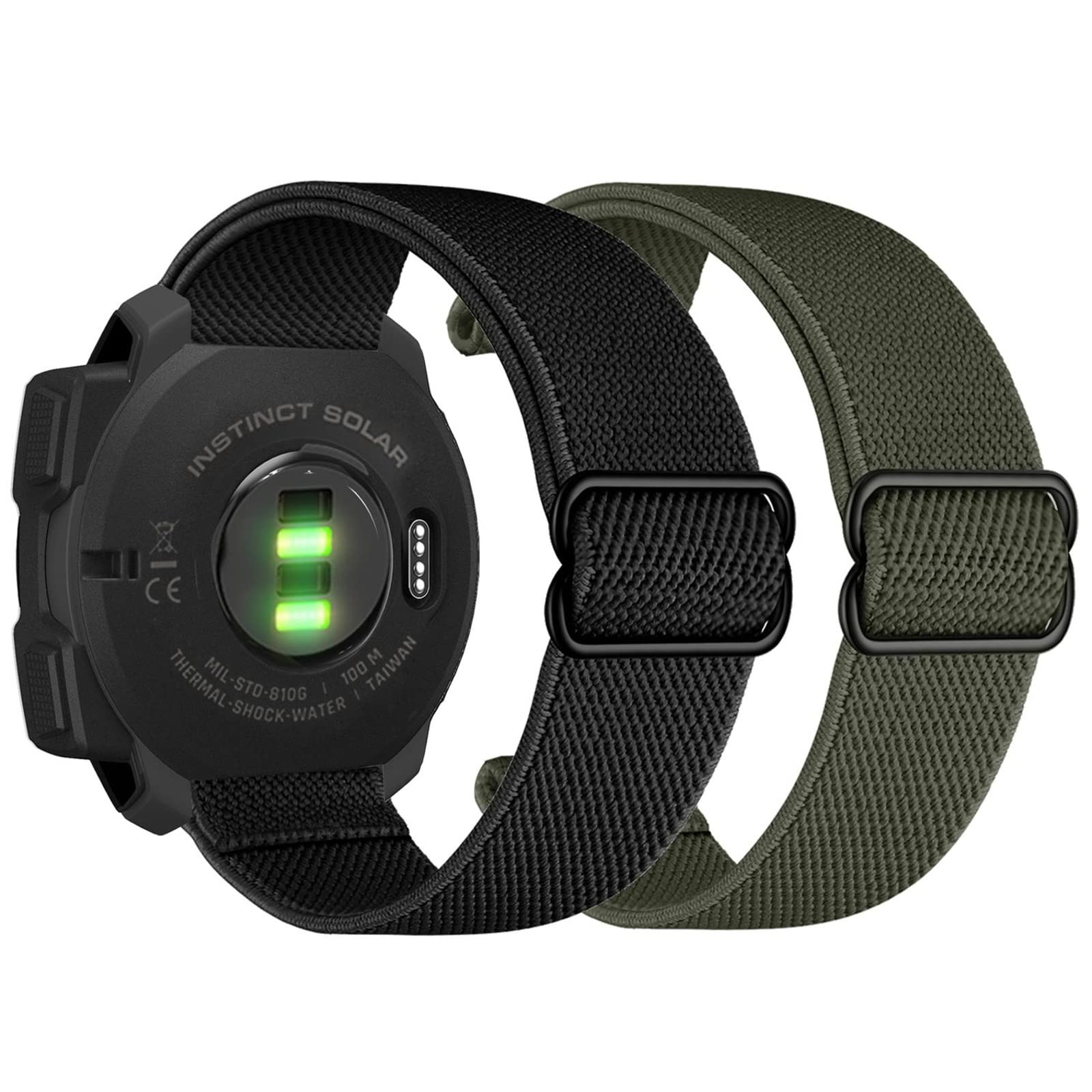YOOSIDE 22mm Elastic Loop Watch Strap for Garmin Instinct 2 Series, Braided Nylon Stretchy Soft Wrist Strap with Buckle, Black-Green โ image 1