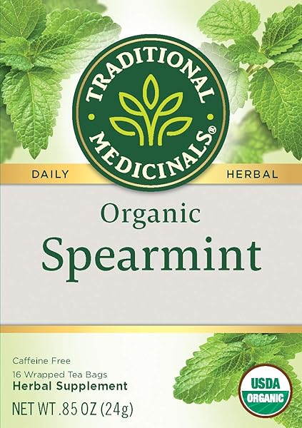 TRADITIONAL MEDICINALS ORGANIC, SPEARMINT TEA – SUPPORTS EVERYDAY WELLNESS, HEALTHY & REFRESHING – KOSHER, NON-GMO, CAFFEINE-FREE, COMPOSTABLE – 16 TEA BAGS
