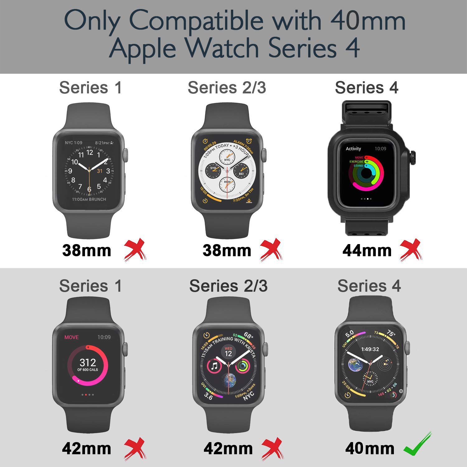 Twinkk Waterproof Case Compatible for Apple Watch Series 4 40mm with Built-in Screen Protector and Silicone Watch Band-Black